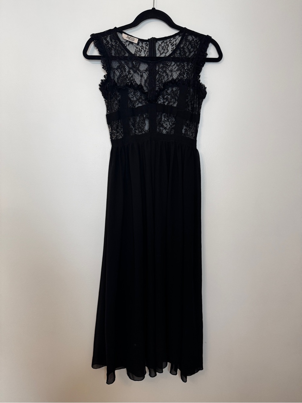 Meling Maxi Dress Lace Trim Sheer Built In Bra Black Dark Romantic Lingerie L